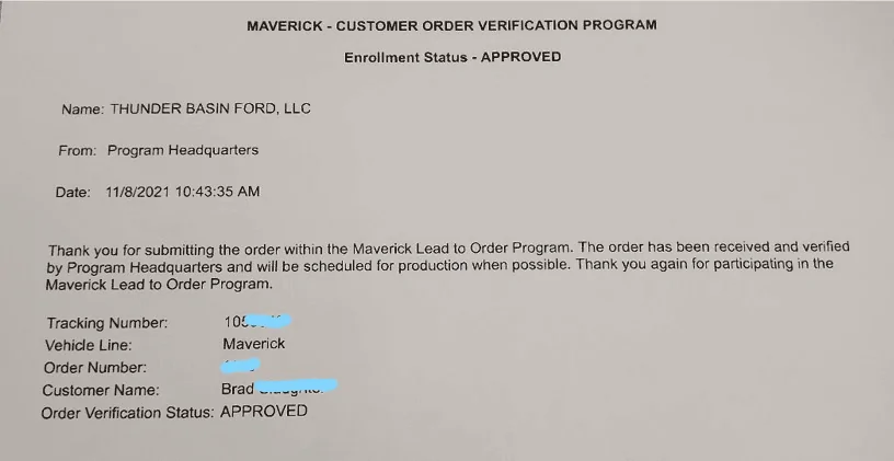Ford Maverick Who received the 2024 confirmation from Ford? 1689823777323
