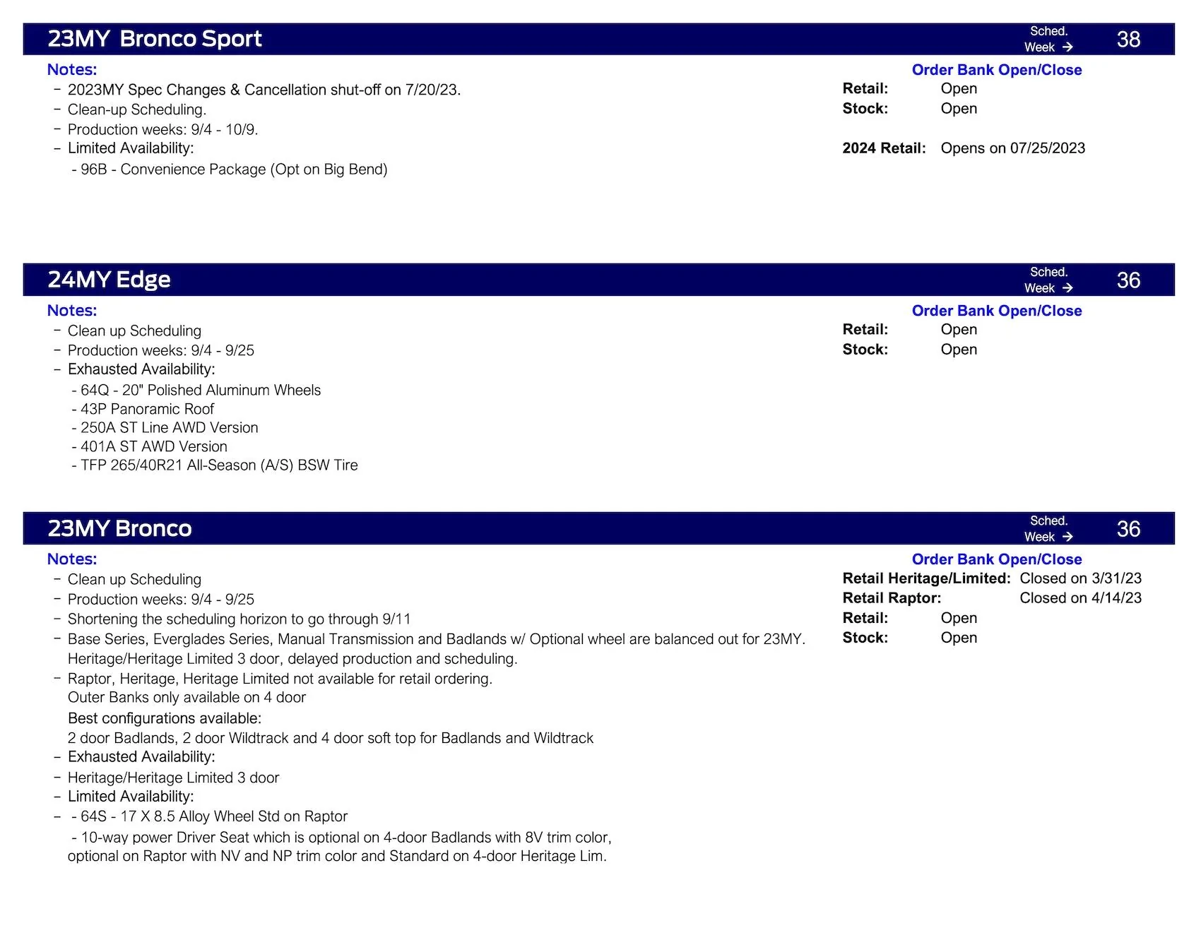 Ford Maverick Maverick Clean-Up Scheduling This Week (7/27/23) for Production Weeks 9/4 - 10/9 Ford Scheduling Information - 7.24.23-2