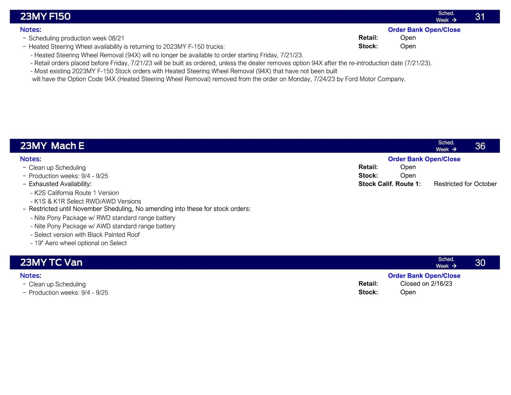 Ford Maverick Maverick Clean-Up Scheduling This Week (7/27/23) for Production Weeks 9/4 - 10/9 Ford Scheduling Information - 7.24.23-5