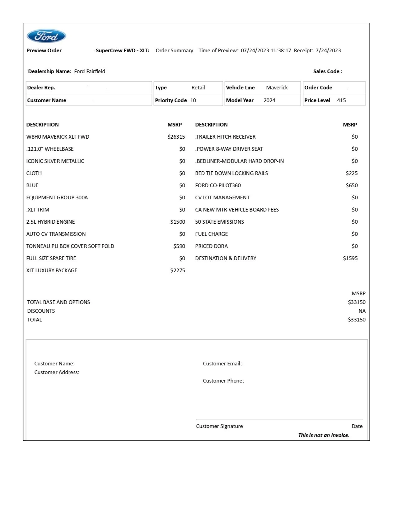 Ford Maverick Finally got rolled over, but price increased Preview Order P95J - W8H - SuperCrew FWD - XLT- M Mares_page-0001_1