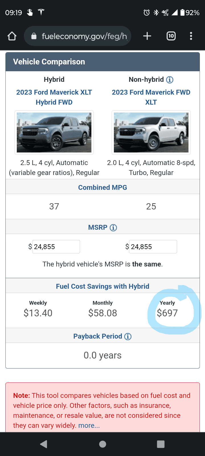 Ford Maverick Hybrid VS Ecoboost Screenshot_20230726-092107-170