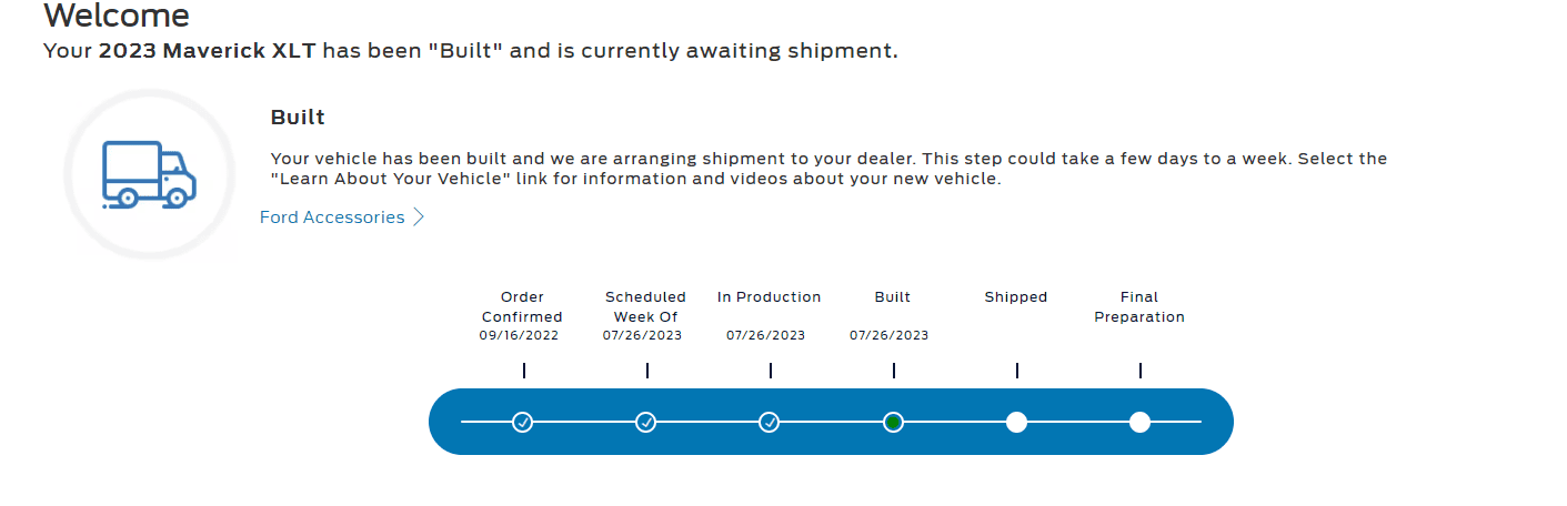 Ford Maverick Finally showing built!! Now the wait to get delivered Screenshot 2023-07-26 181013