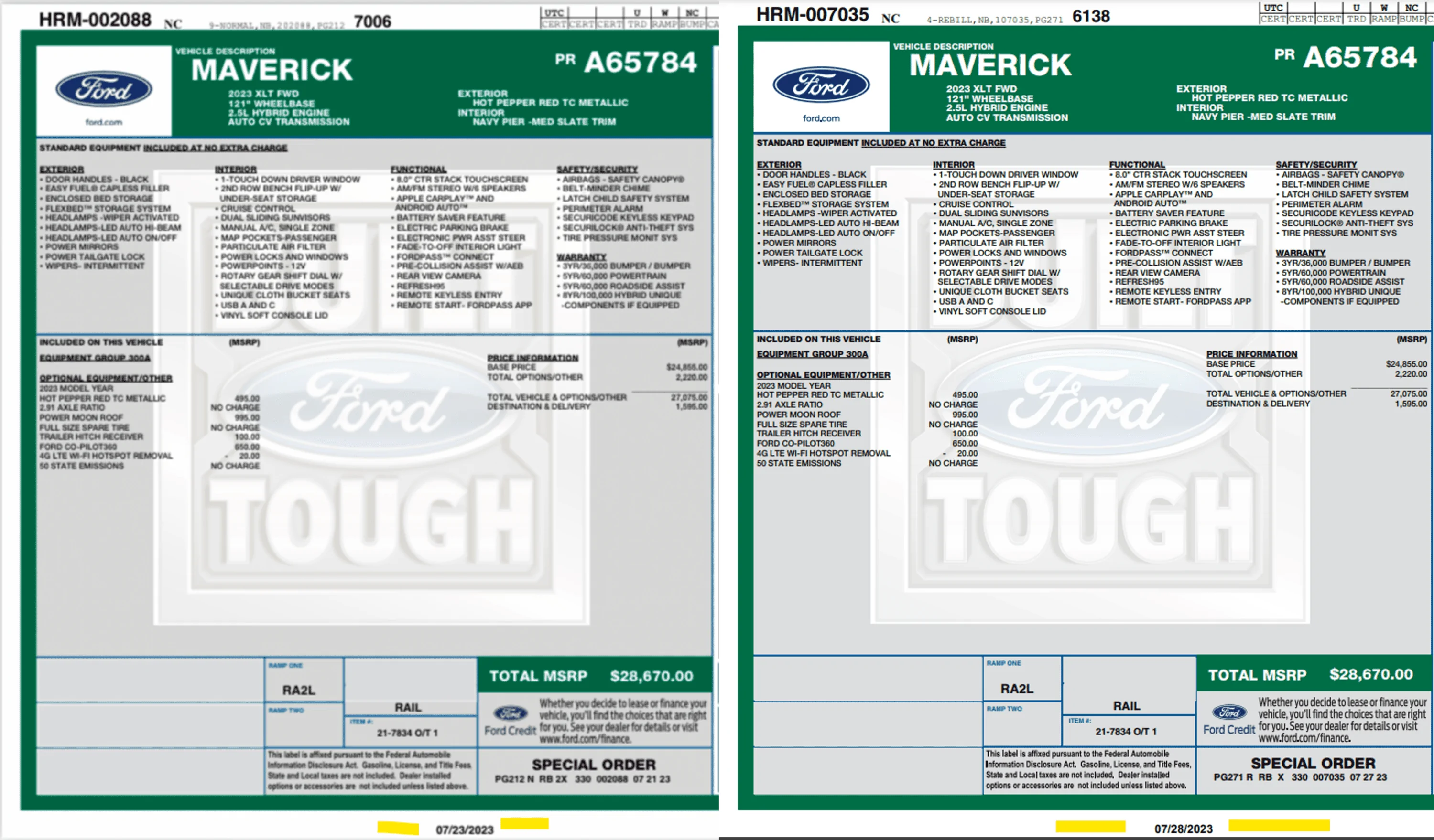 Ford Maverick Window sticker help...it changed stickers 723 728