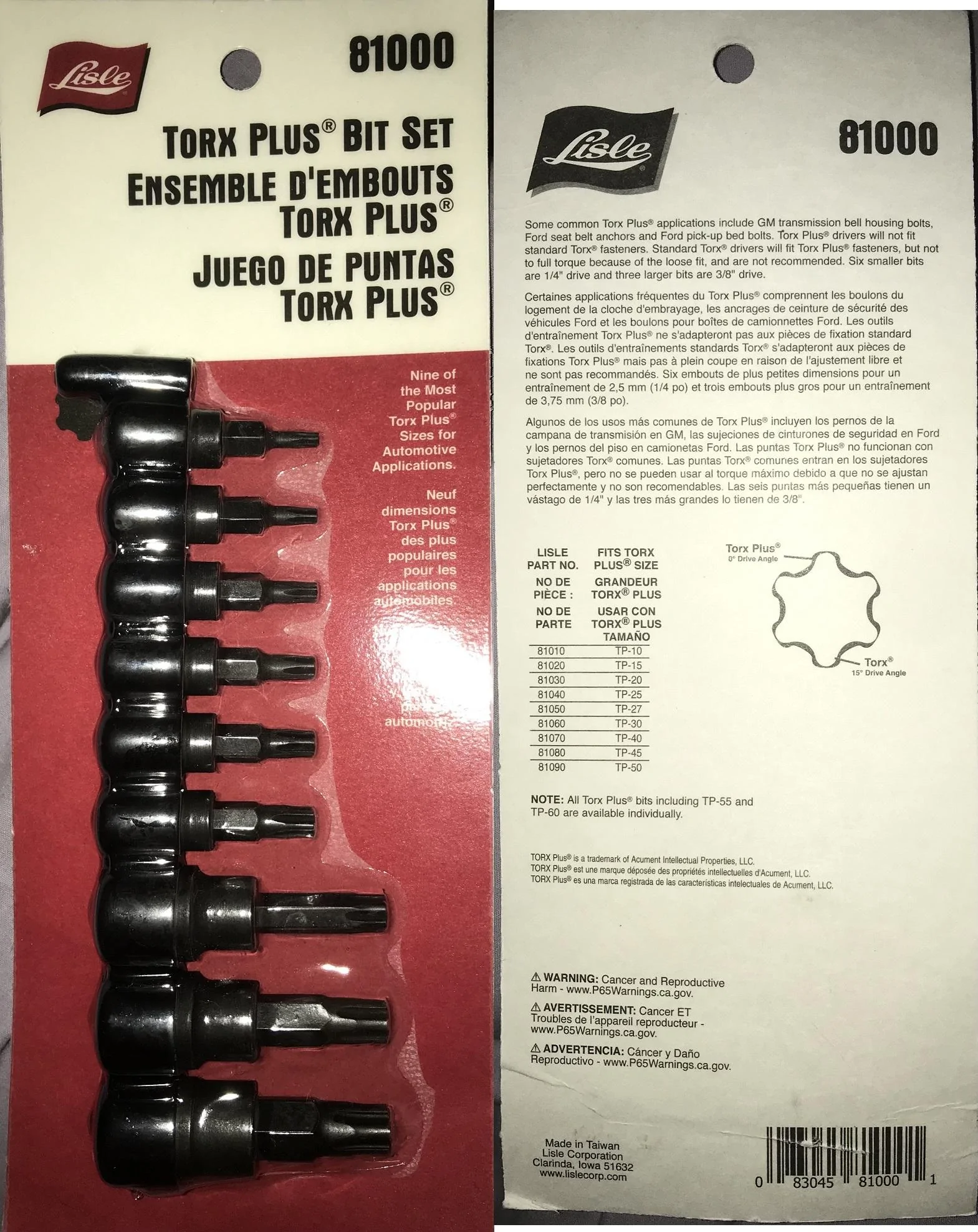 Lisle 81000 Torx Plus Bolt Set - 9 Piece Amazon.co.jp: Lisle 81000