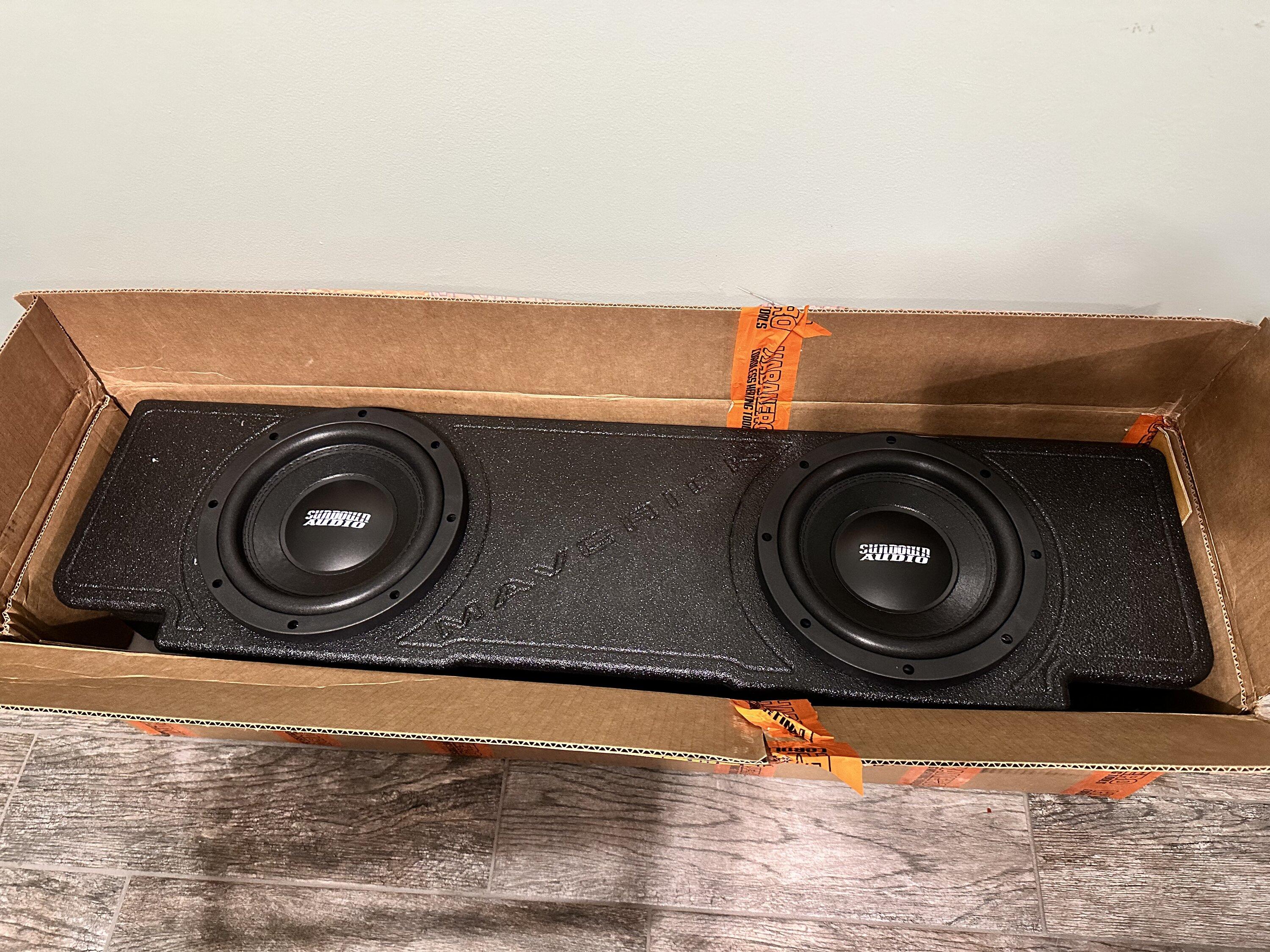 Ford Maverick FS Under rear seat dual 10 inch subwoofer box & subs IMG_0556.JPG
