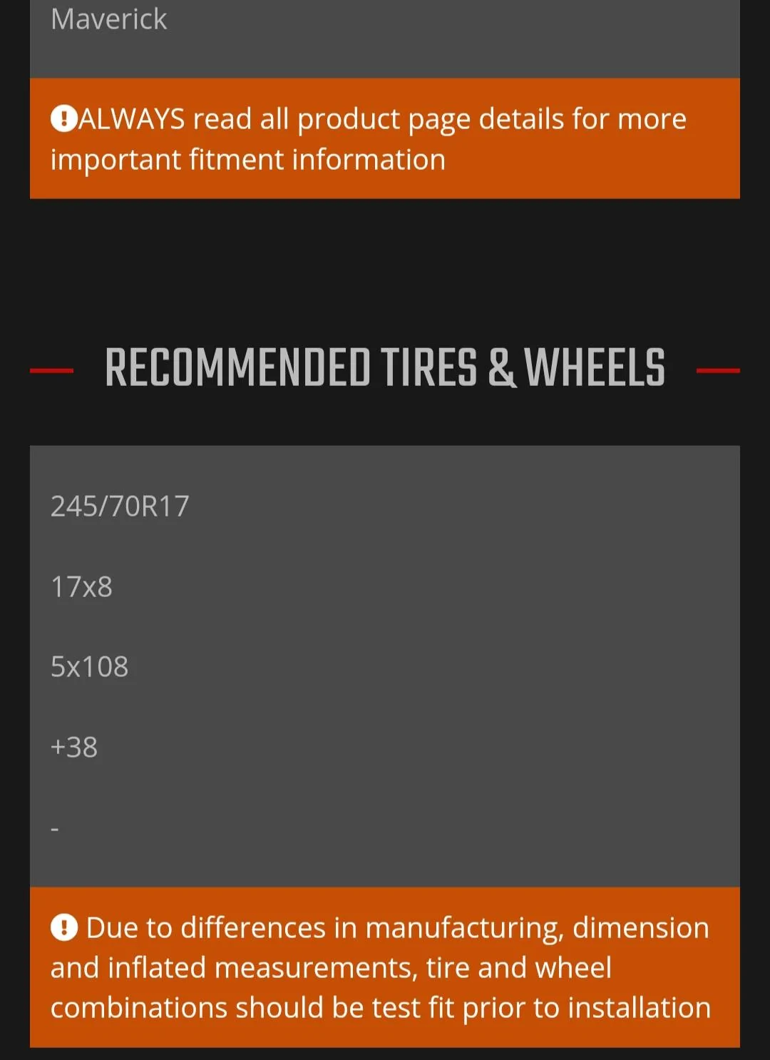 Ford Maverick TC 2 inch lift kit tire recommended size. Screenshot_20230727_213040_Chrom