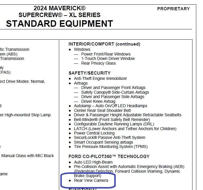 Ford Maverick Is there a difference from XL and Base XLT ‘24 24 XL camera