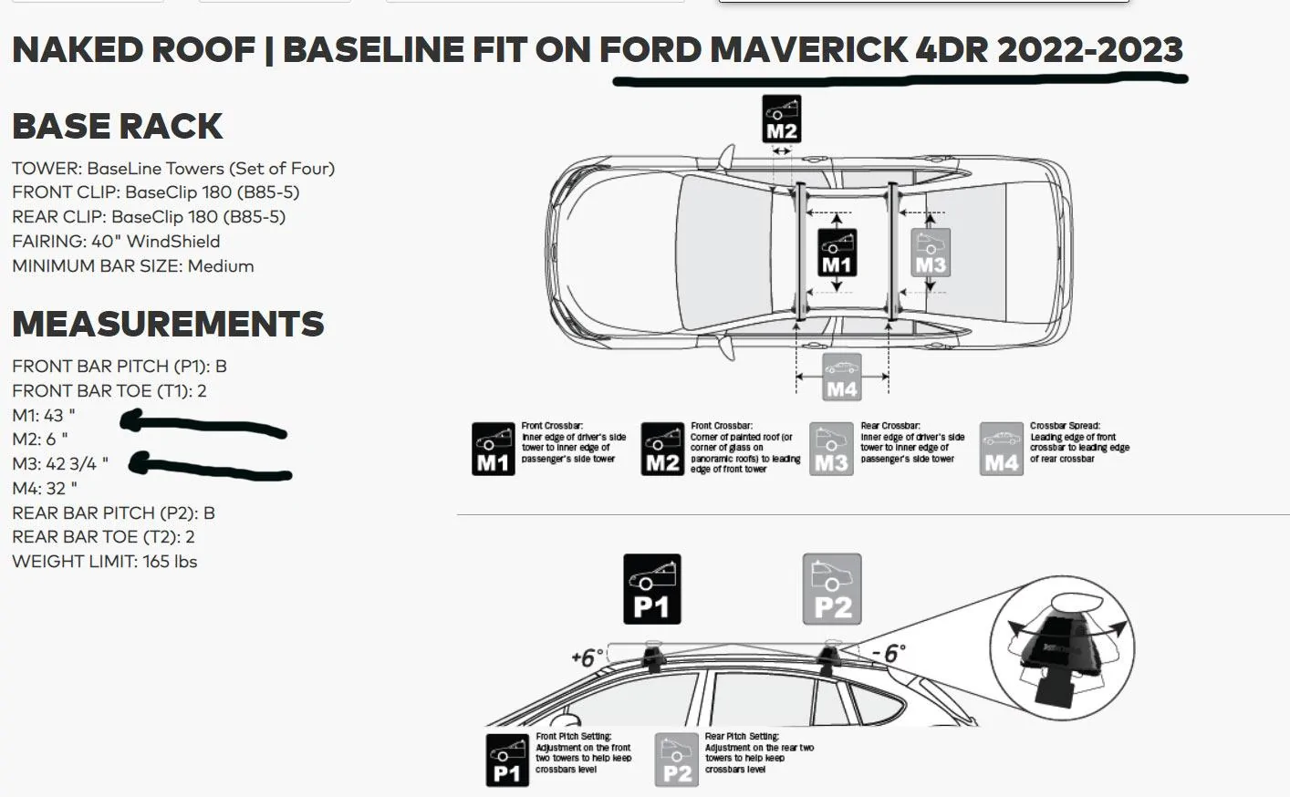 Ford Maverick Yakima Roof Top & A.R.E. Topper Factory Installed Rails Installation measur