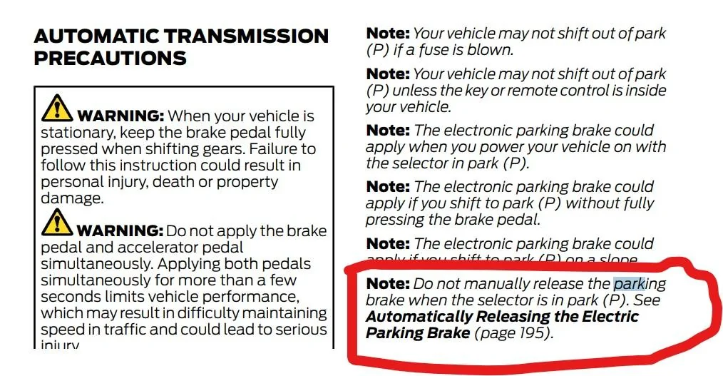 Ford Maverick Parking, Park, and Parking Brake parking brak