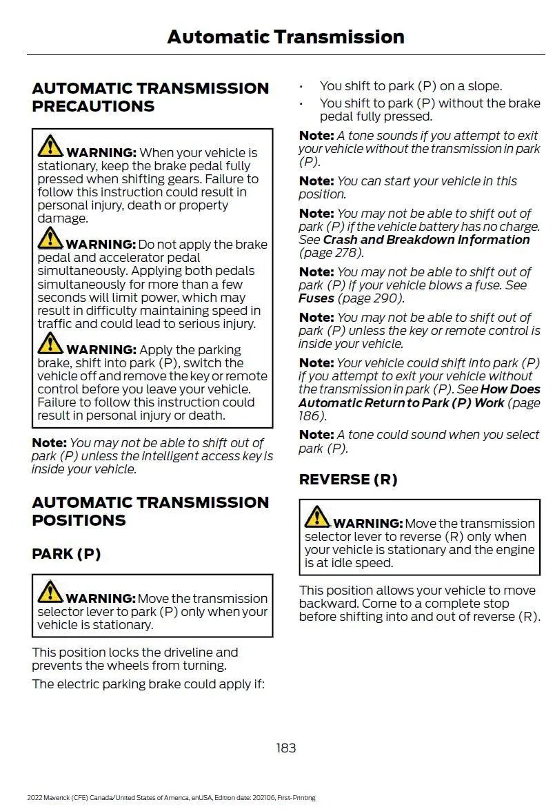Ford Maverick Parking, Park, and Parking Brake t1
