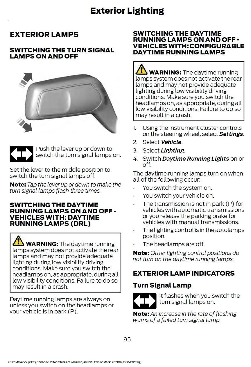 Ford Maverick Purpose of Auto headlights on XL/XLT Daytime Running Lamps