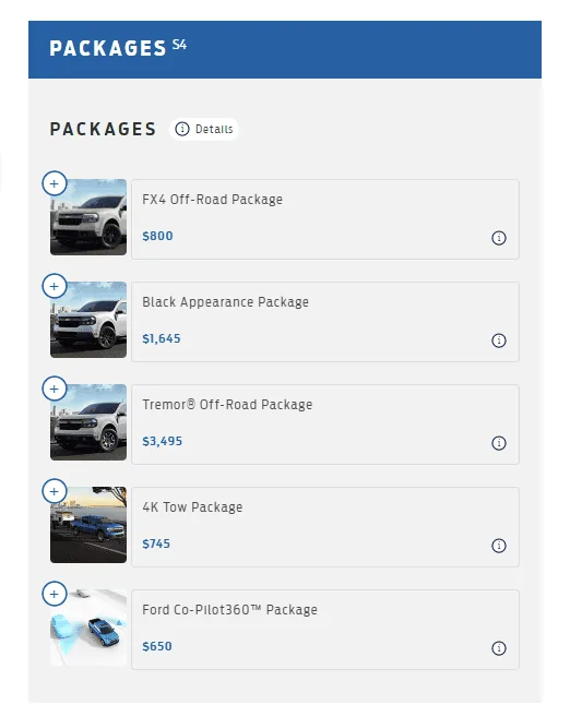 Ford Maverick XLT Luxury Package missing from 2024 Build & Price 8/15 around 8PM Screenshot 2023-08-15 195349