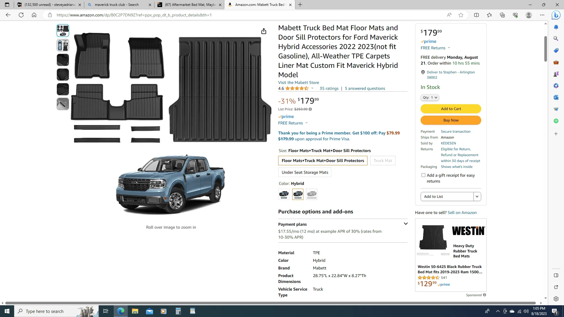 Ford Maverick Aftermarket Bed Mat, Maybe A Good Bed liner Alternative? 1692382003869