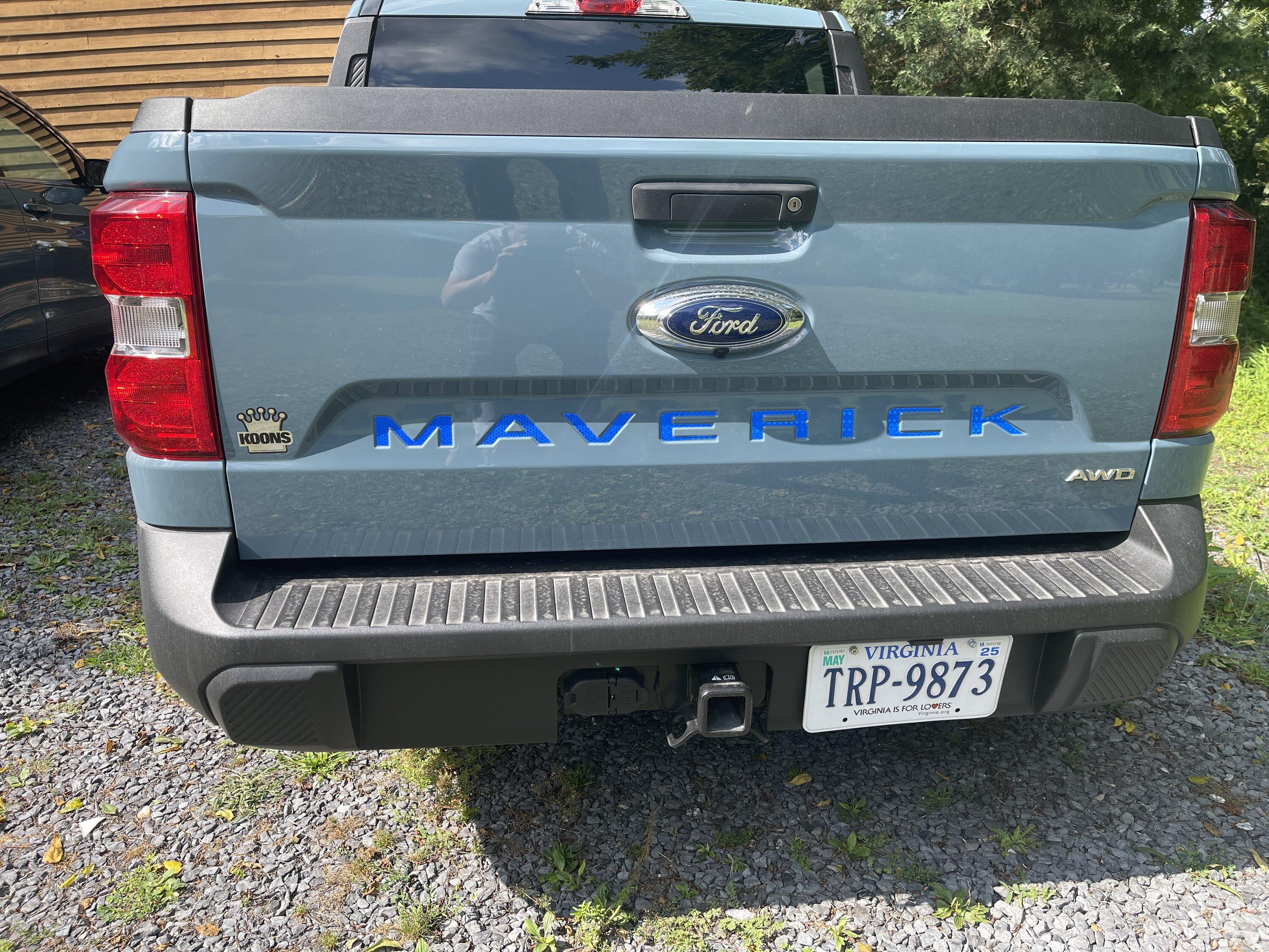 Ford Maverick Maverick tail gate lettering (Orange on Cactus Gray) IMG_3929