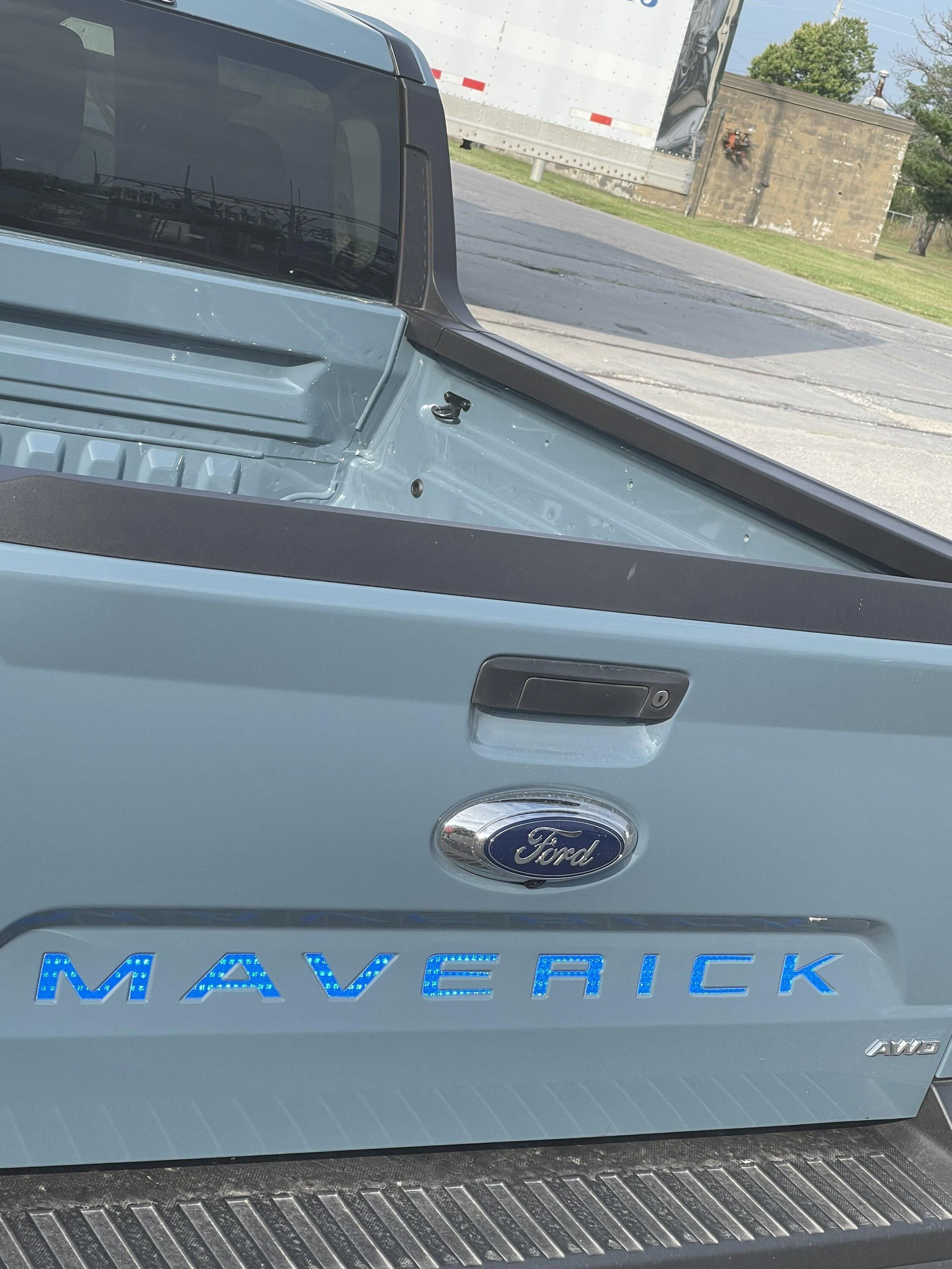 Ford Maverick Maverick tail gate lettering (Orange on Cactus Gray) IMG_3935