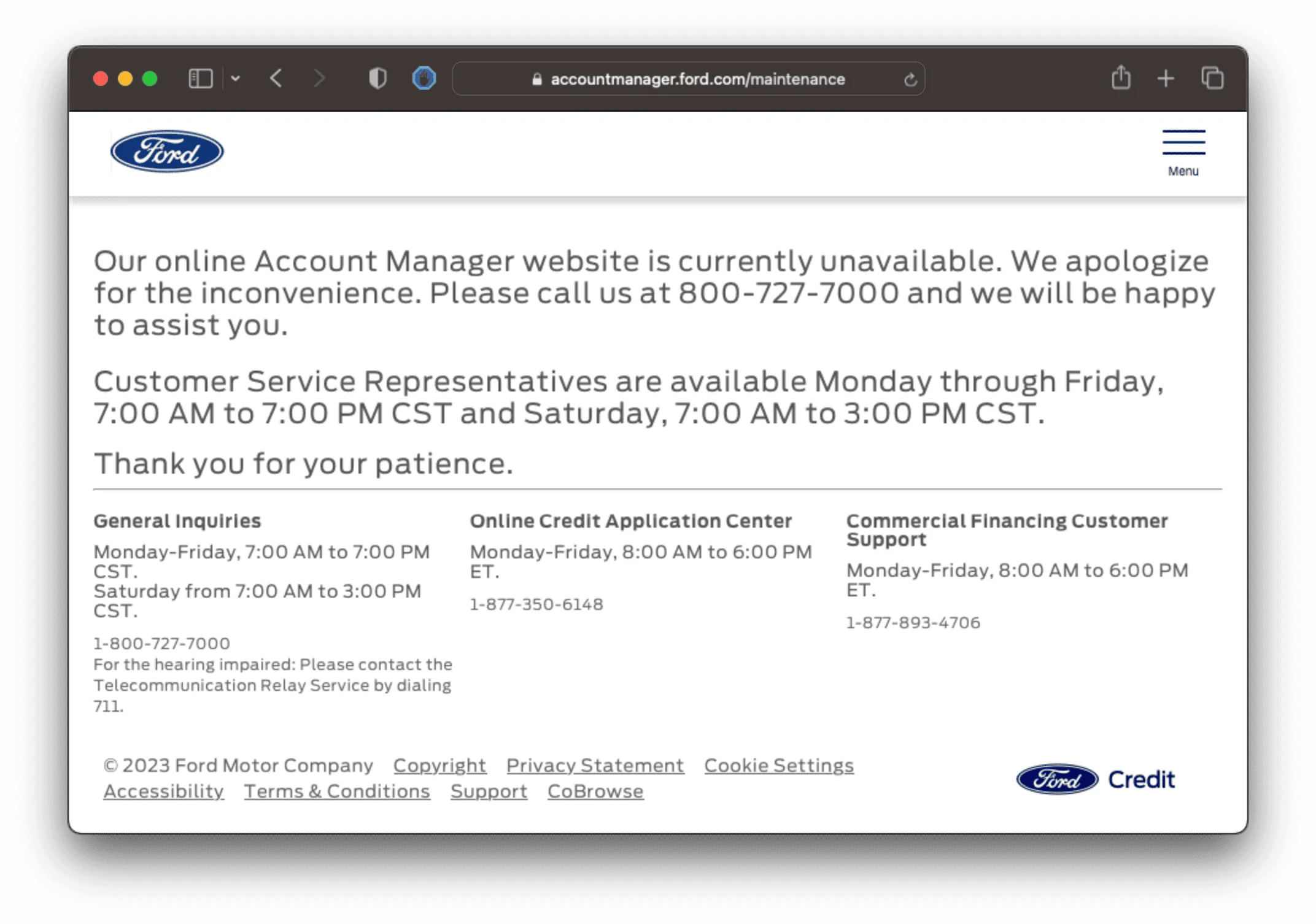 Ford Maverick Ford finance account issues 1692884690380