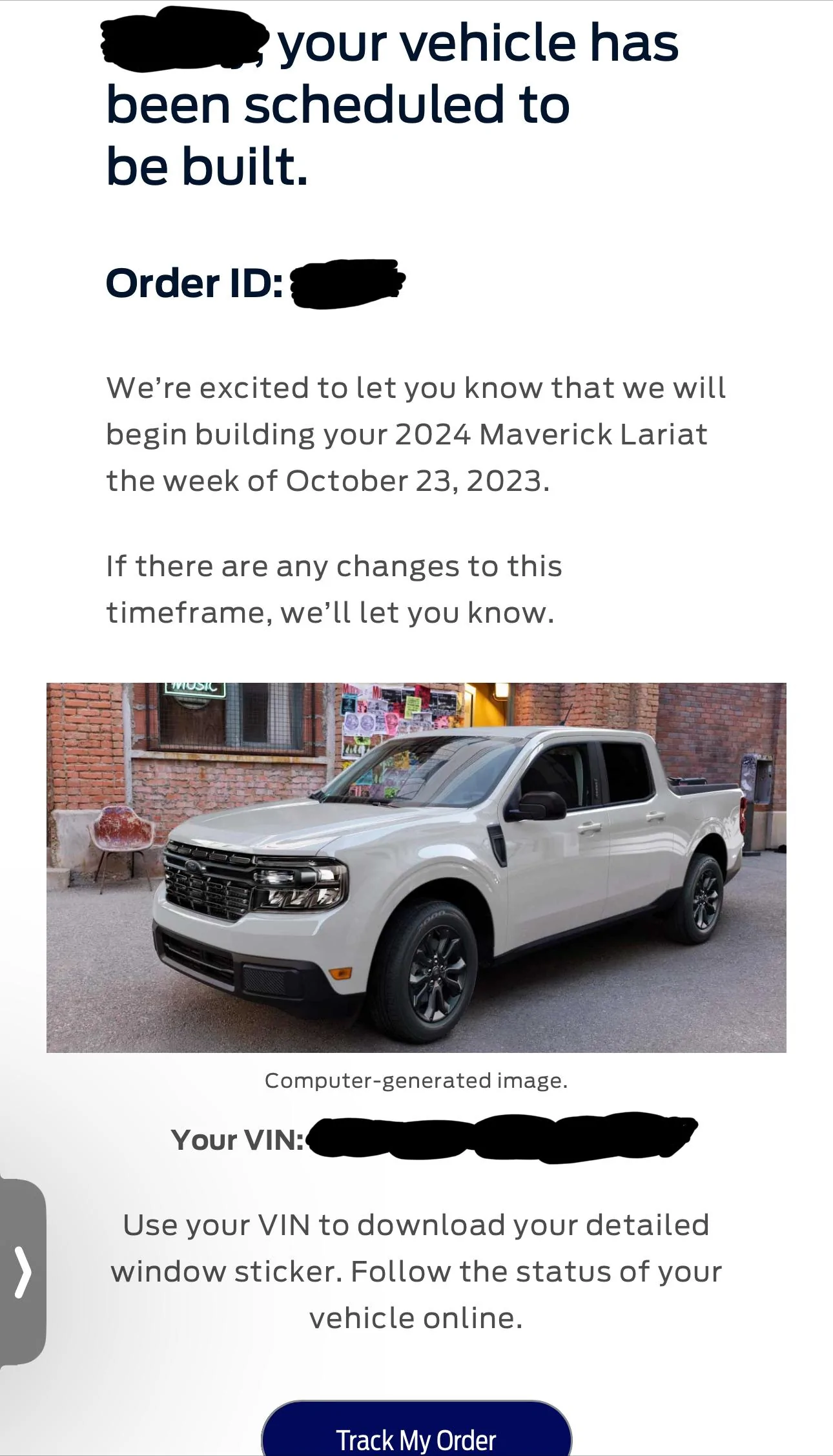 Ford Maverick 8/24/23 Inaugural MY24 Scheduling Email Received Group [EMAILS NOW ARRIVING!] IMG_0052