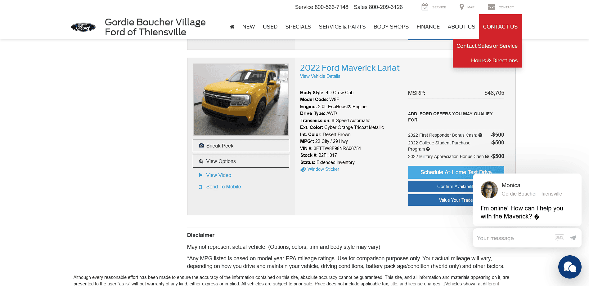 Ford Maverick Wisconsin Roll Call Screenshot 2021-10-16 at 14-18-14 Ford Vehicle Inventory - Thiensville Ford dealer in Thiensvi