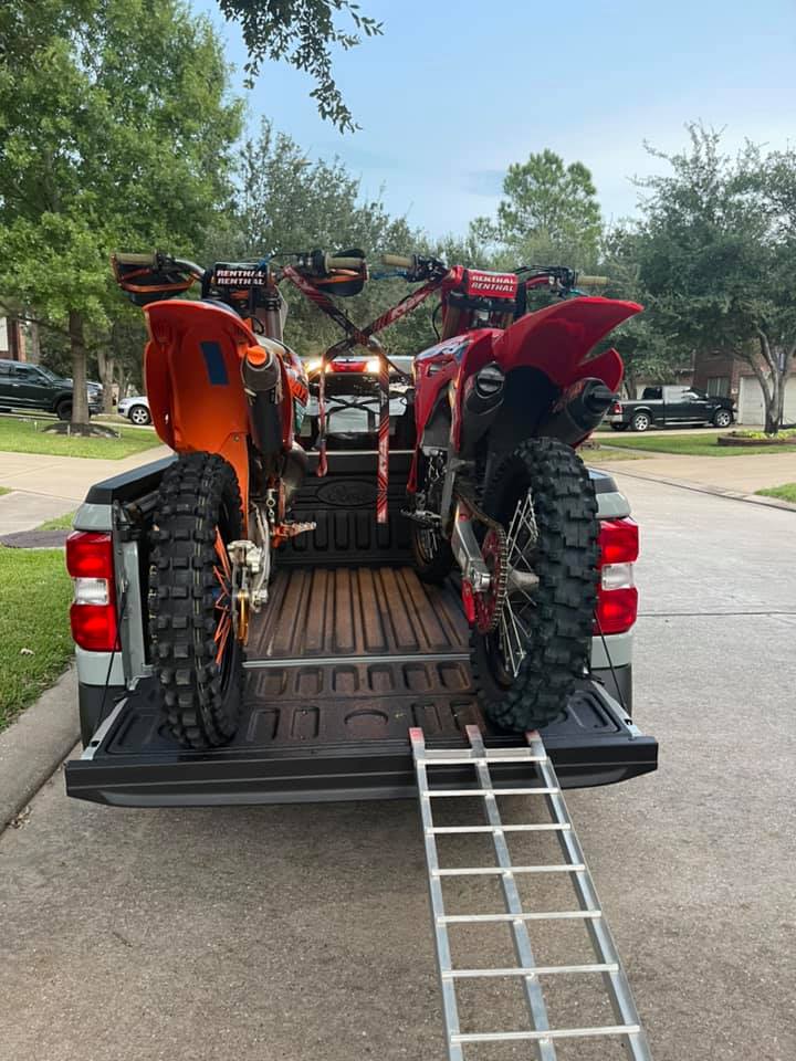 Ford Maverick Maverick bed fits two dirtbike motorcycles (Honda 450 and a KTM 300) Maverick bed KTM 450 Dirt bikes motorcycles1