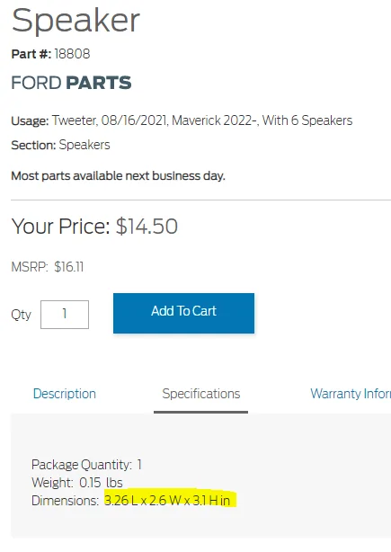 Ford Maverick Speaker Sizes for non B&0? 1634661024852