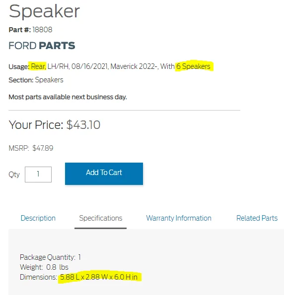 Ford Maverick Speaker Sizes for non B&0? 1634661389998