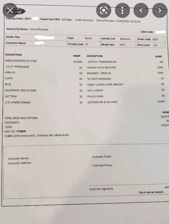 Ford Maverick Order confirmed, question on Details 1634672232857