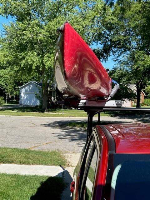 Ford Maverick Hauling a kayak on Maverick with Elevate Rack System frontview