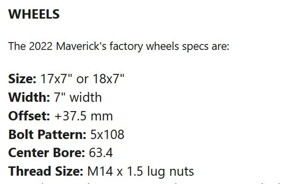 Ford Maverick Center Cap Sizing Mav center bor