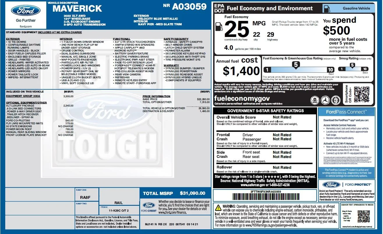 Ford Maverick Window sticker missing items? WindowSticker
