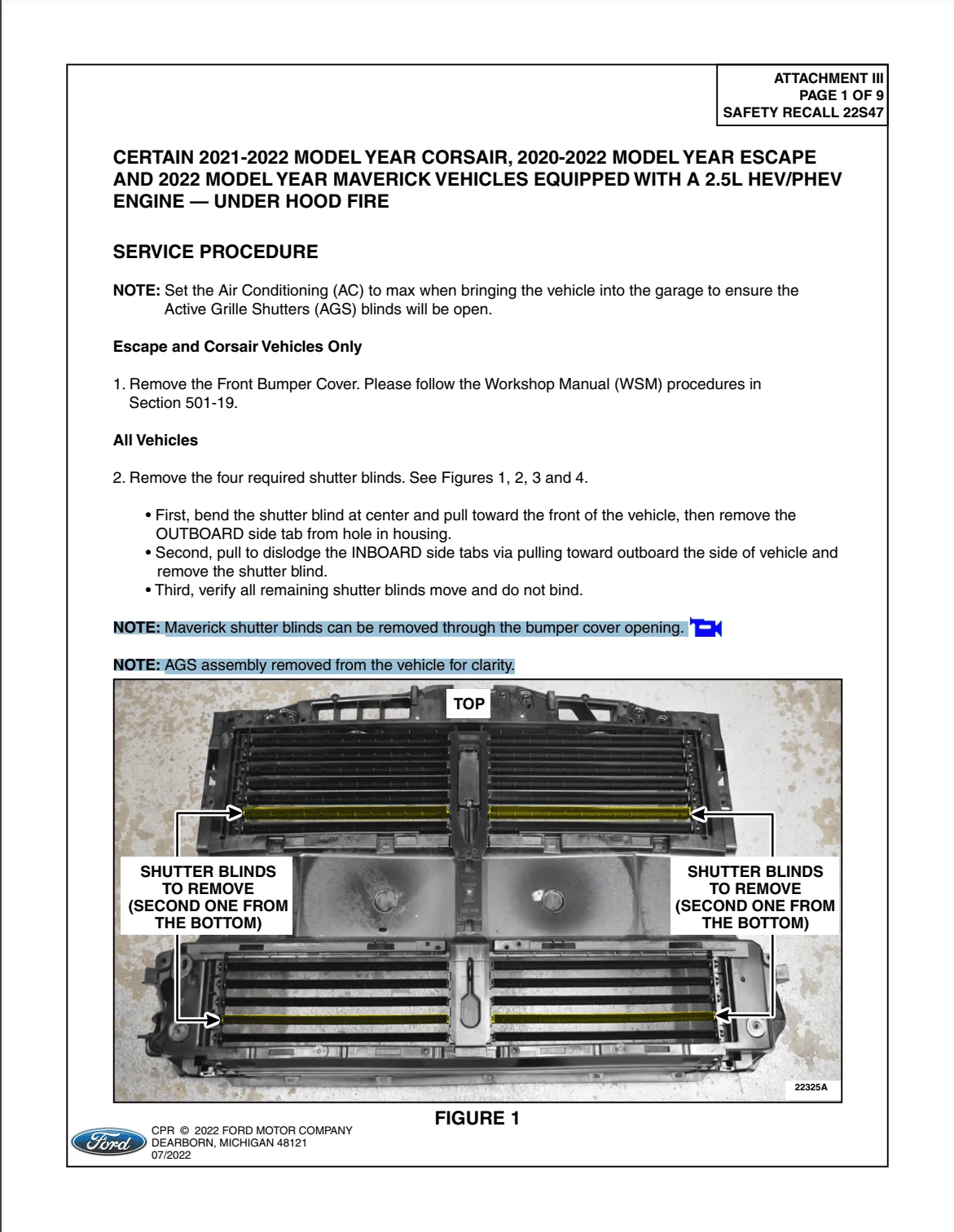 Ford Maverick Recall 22S47 -removal of active shutter vanes 1694562905109