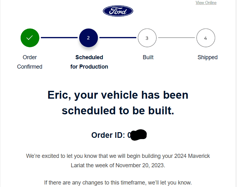 Ford Maverick 9/14/23 Scheduling Email Received Group [EMAILS NOW ARRIVING!] 1694712145799