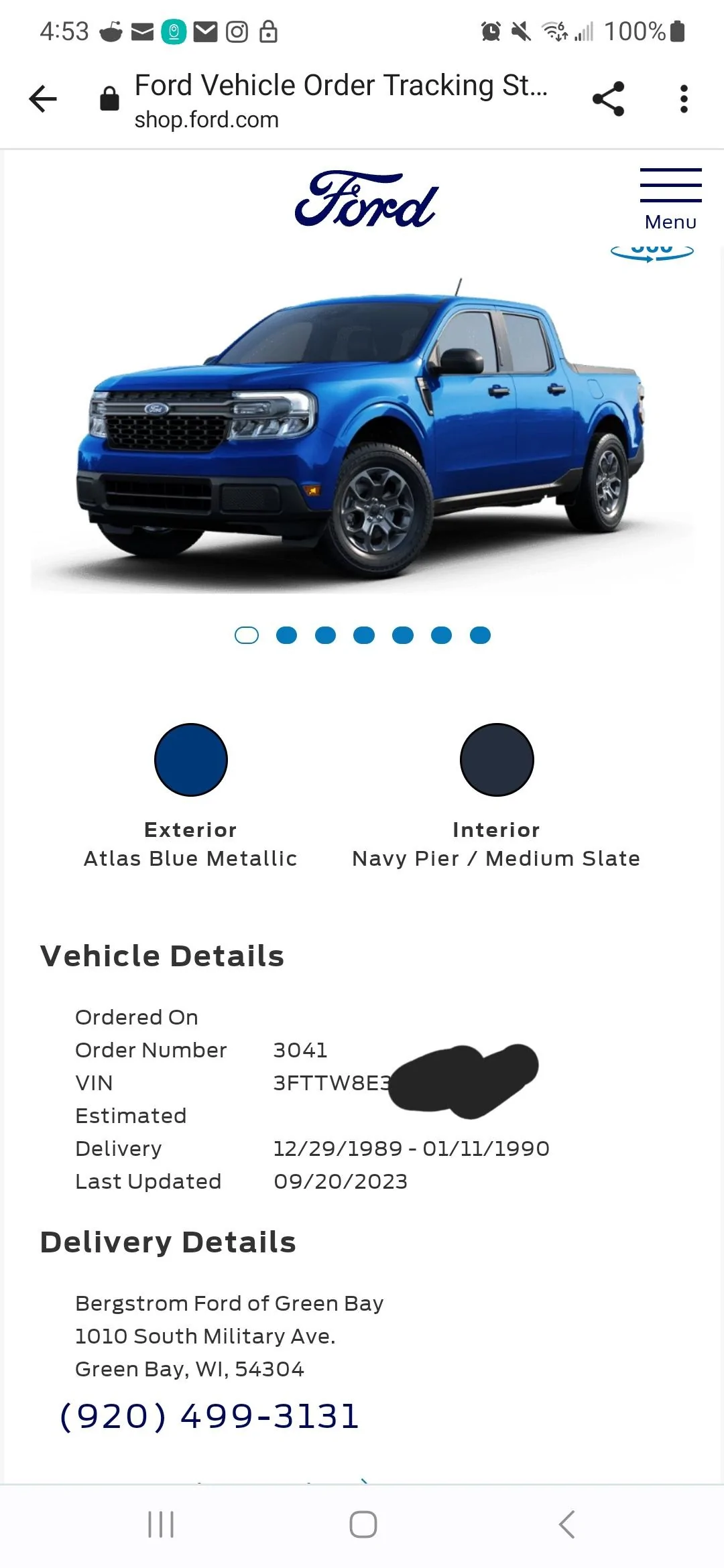 Ford Maverick Order shipped estimate delivery 1989? 1000002168
