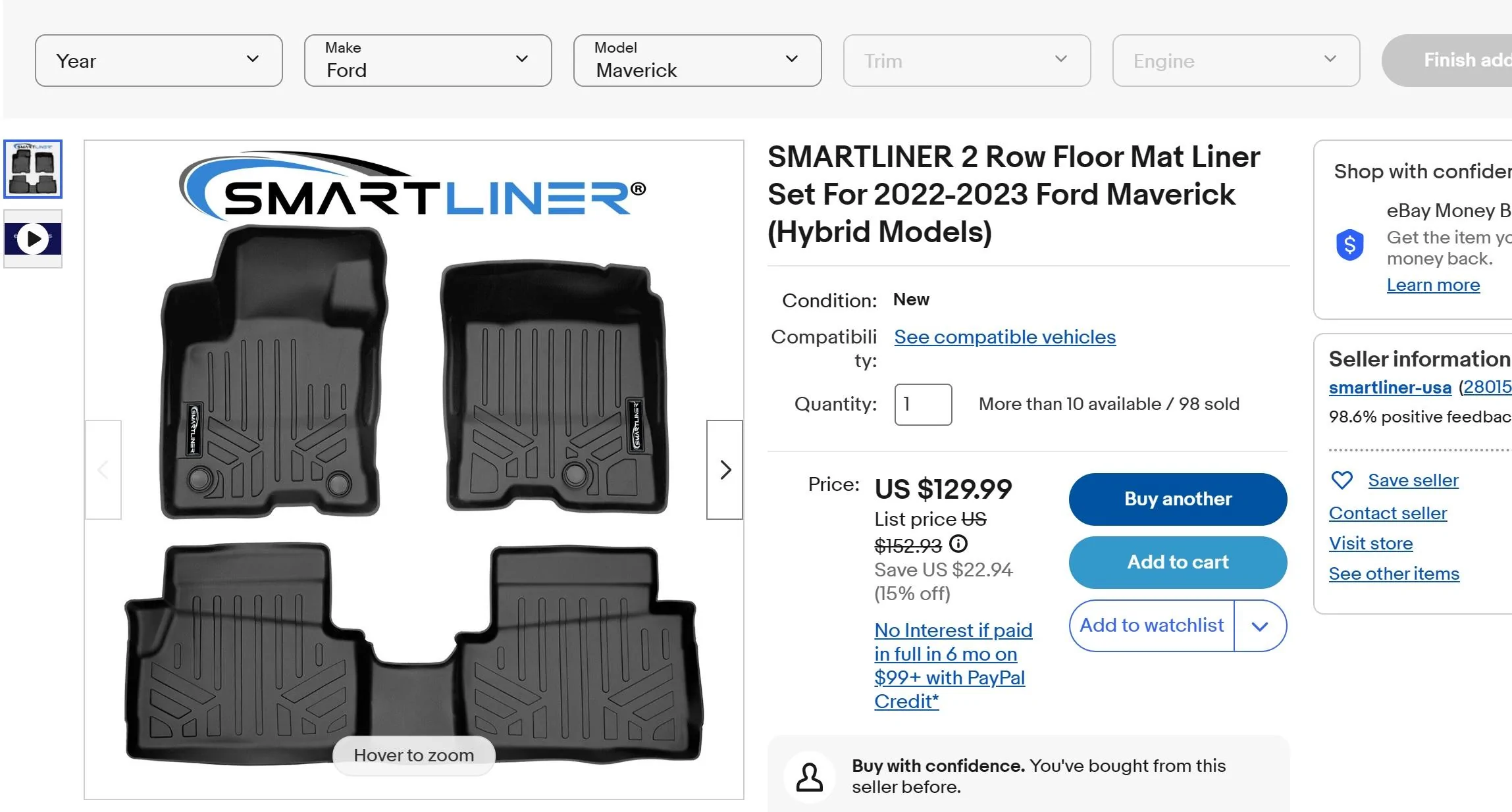 Ford Maverick Husky floor mat set $125 at real truck. Canceled got smartliners Smartliner_Hybrid