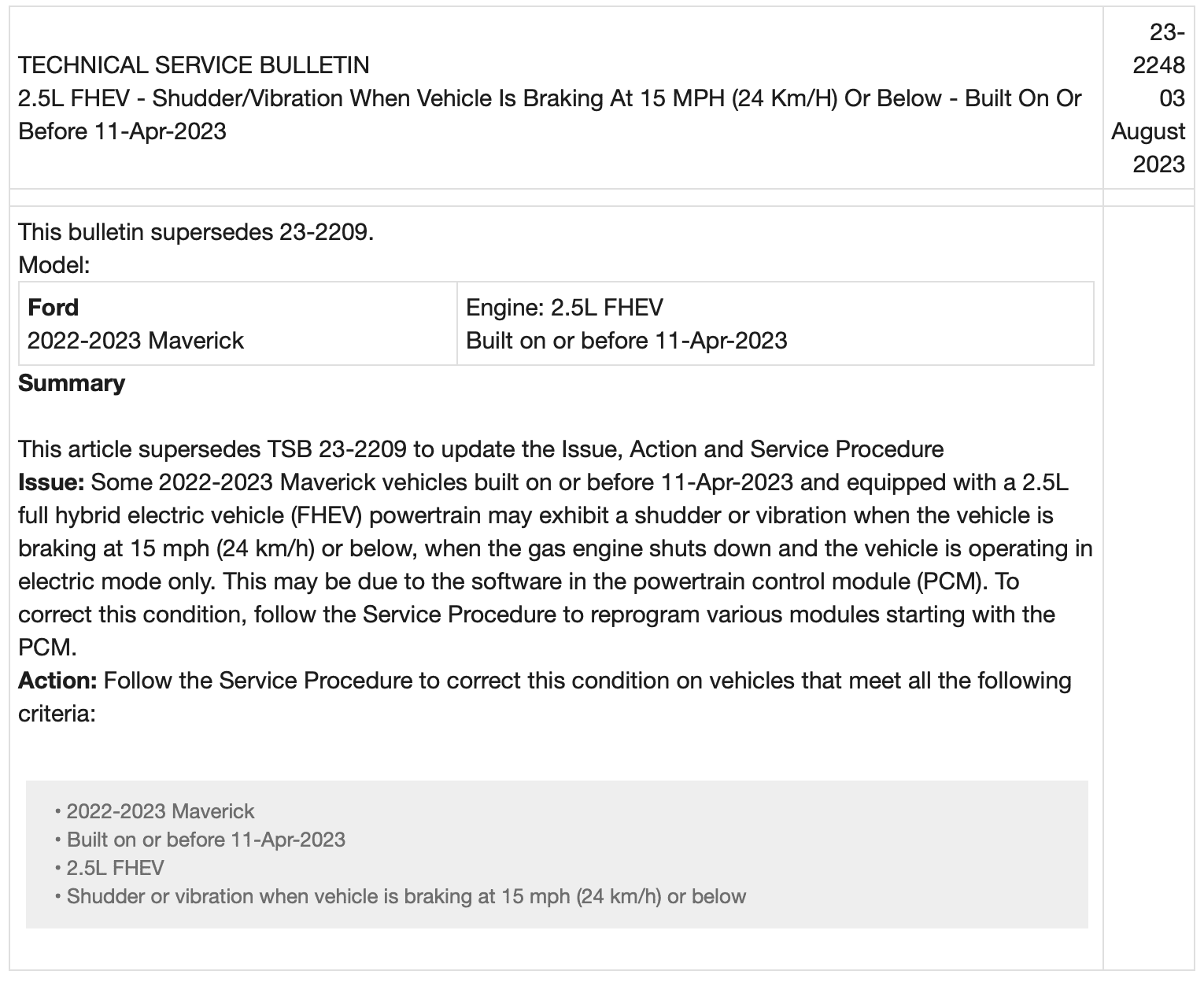 Ford Maverick Surging when stopped.  Anyone else? TECHNICAL SERVICE BULLETIN