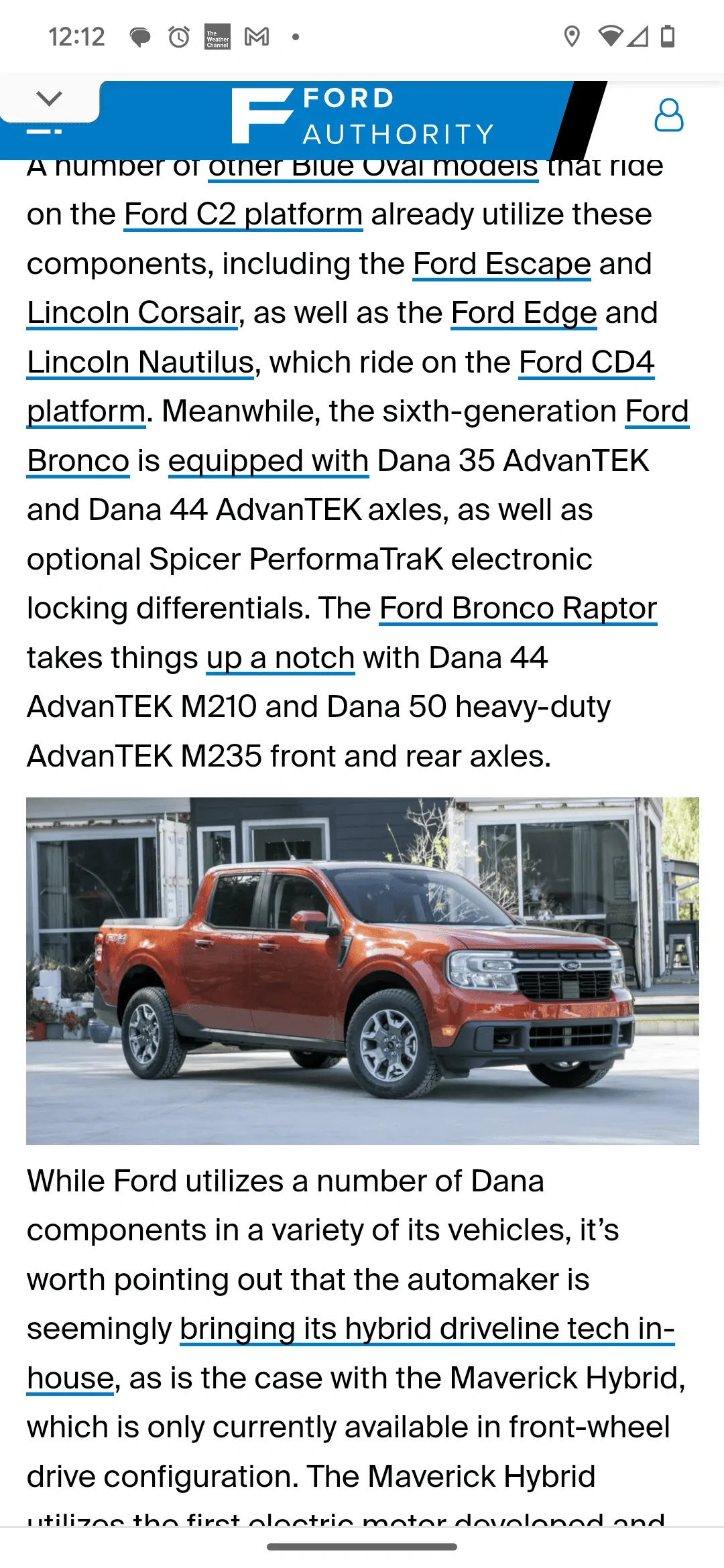 Ford Maverick This article points out axles are different in hybrid mavericks- Screenshot_20231003-121200