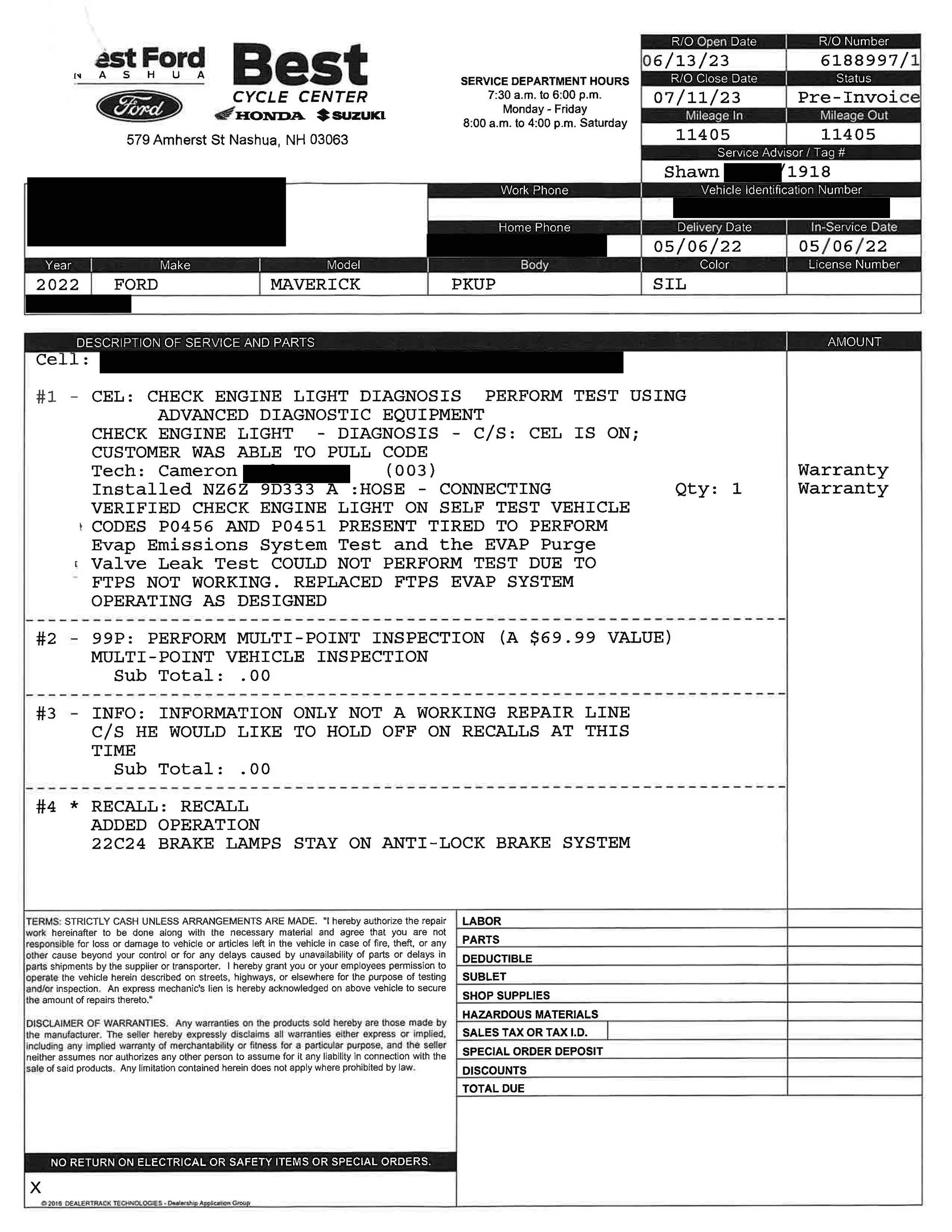 Ford Maverick Check engine light for evap issue - still waiting on a fix after many months! Code P0456 1696868597494