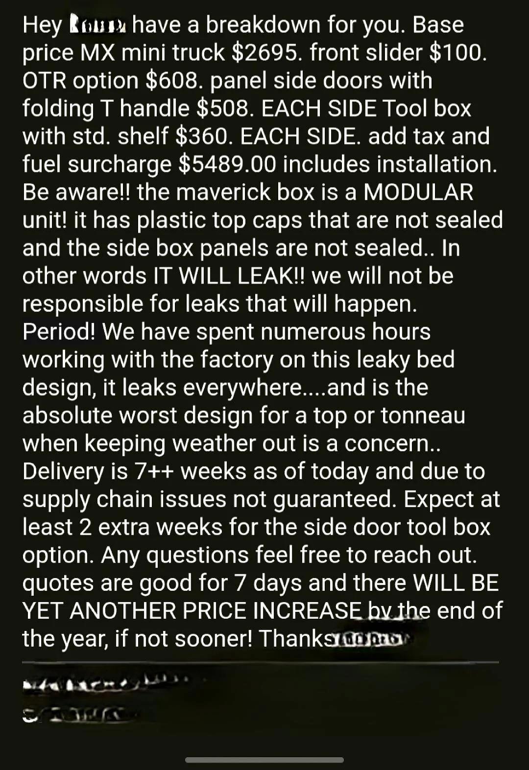 Ford Maverick Leaky bed with any cover? Screenshot_20231009_193601_Gmail