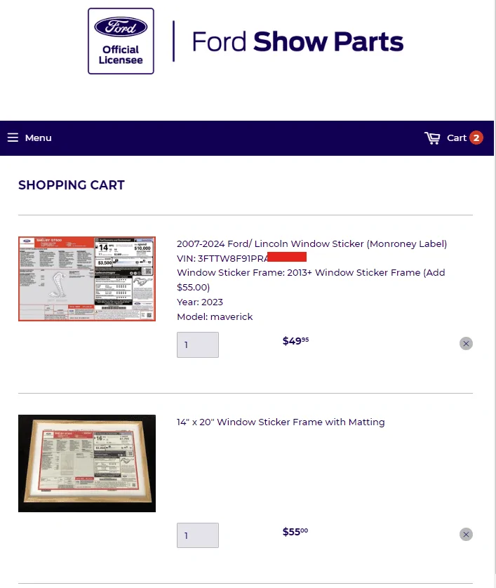 Ford Maverick How to get copy of Original Window Sticker ? 1697054273024