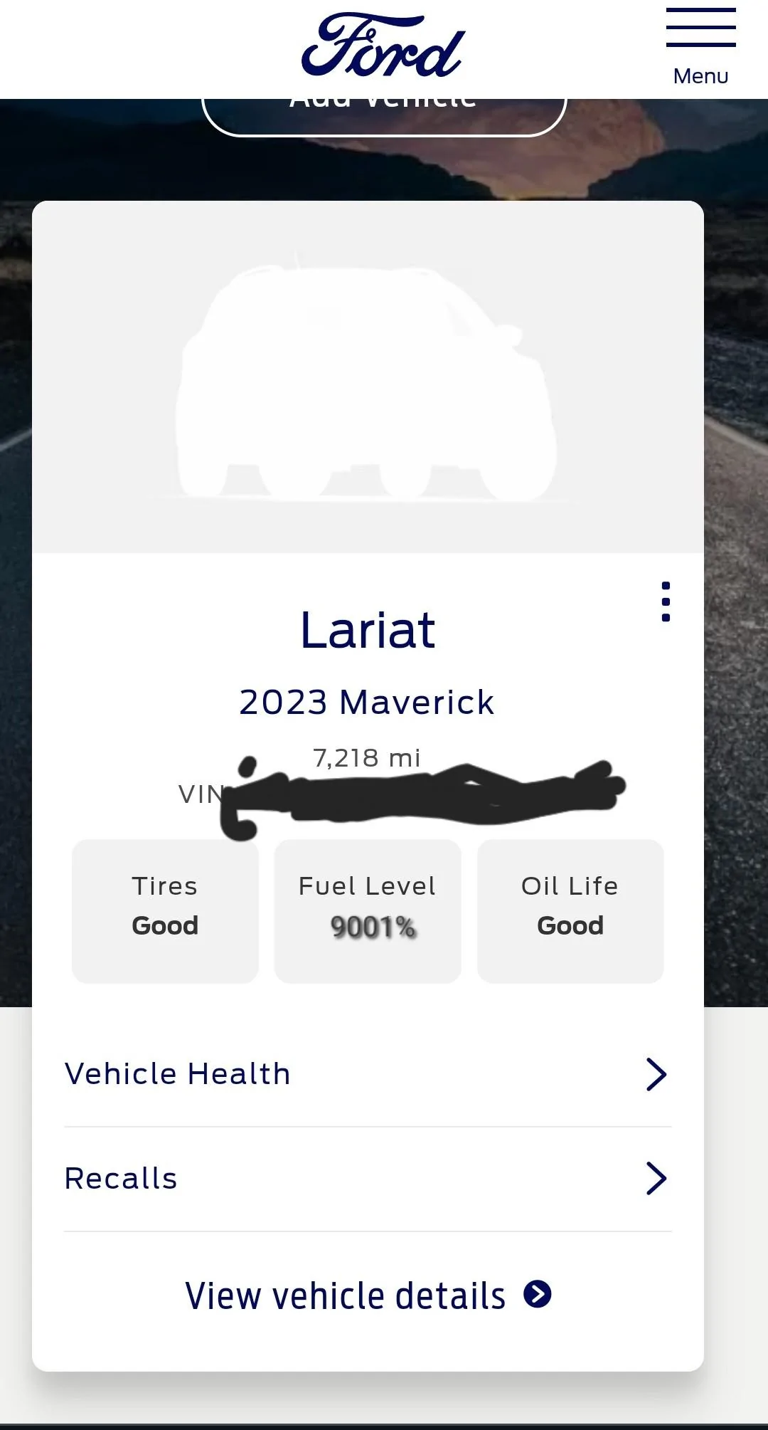 Ford Maverick Fuel level over 100% on Ford Account Dashboard? Screenshot_20231012_194009_Chrom
