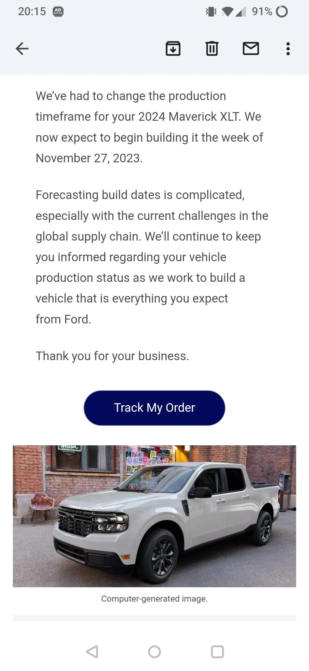 Ford Maverick Build date pushed back one month Screenshot_20231017-201521