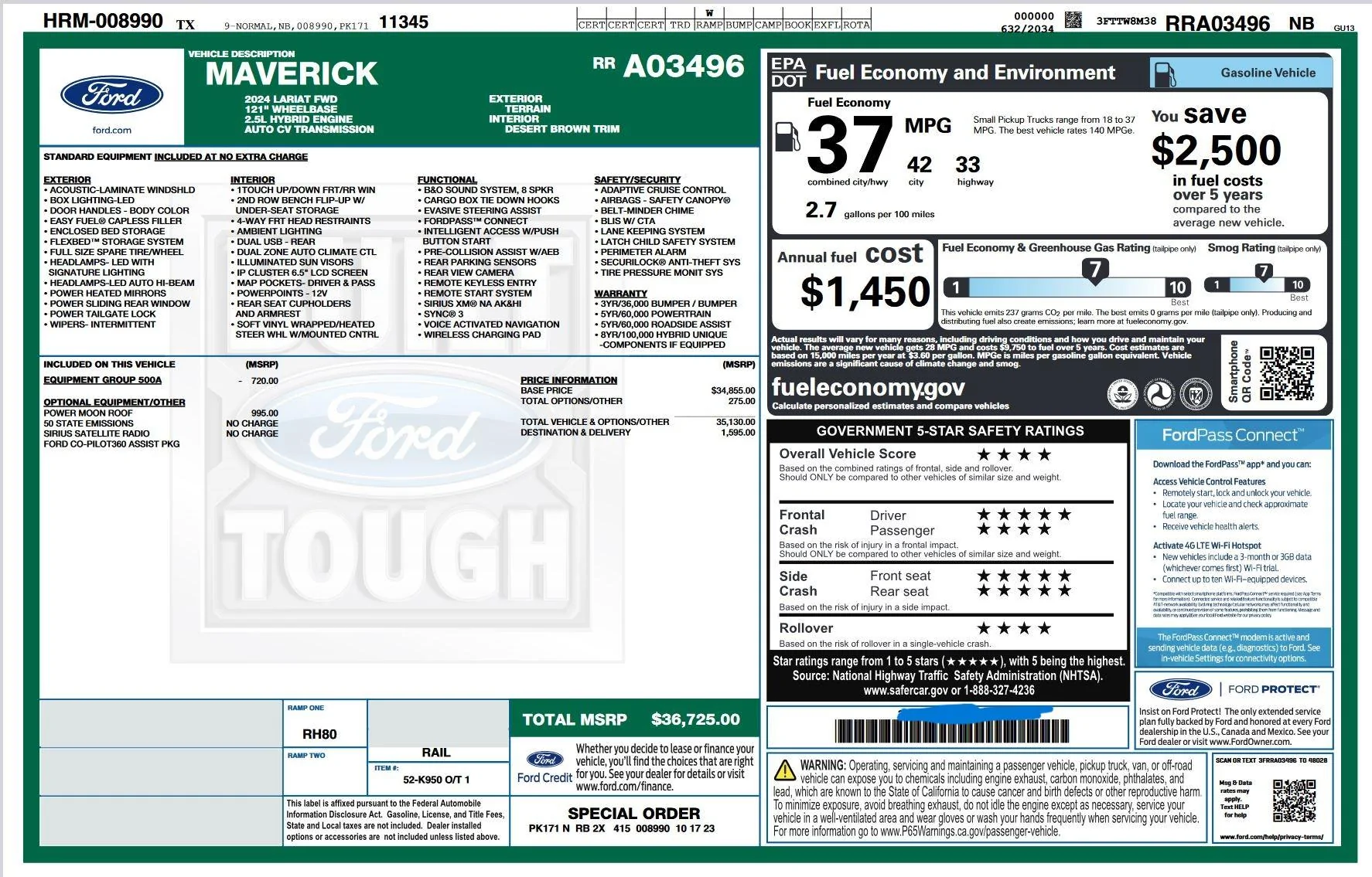 Ford Maverick Does anyone have a 2024 Window Sticker yet? Mav Window Sticker1