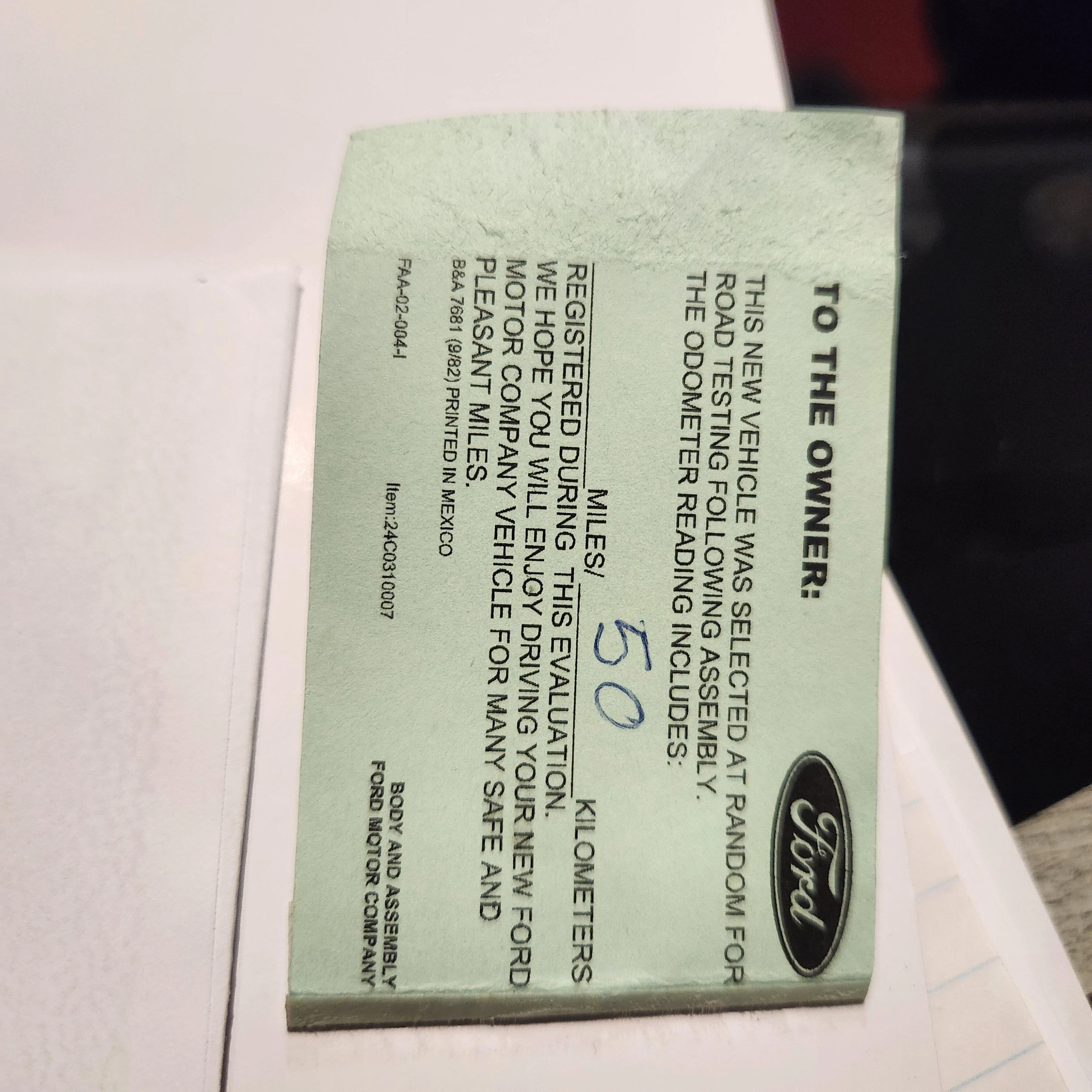 Ford Maverick Miles on truck at delivery Blank