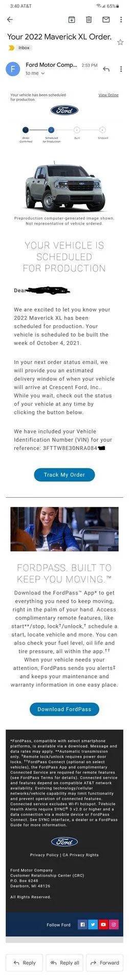 Ford Maverick 📒 Maverick Build Process Guide! - Window Sticker, Blend Date, Production Rotation Number, Built & Shipped Emails, Delivery Date Estimates & More Screenshot_2Blk