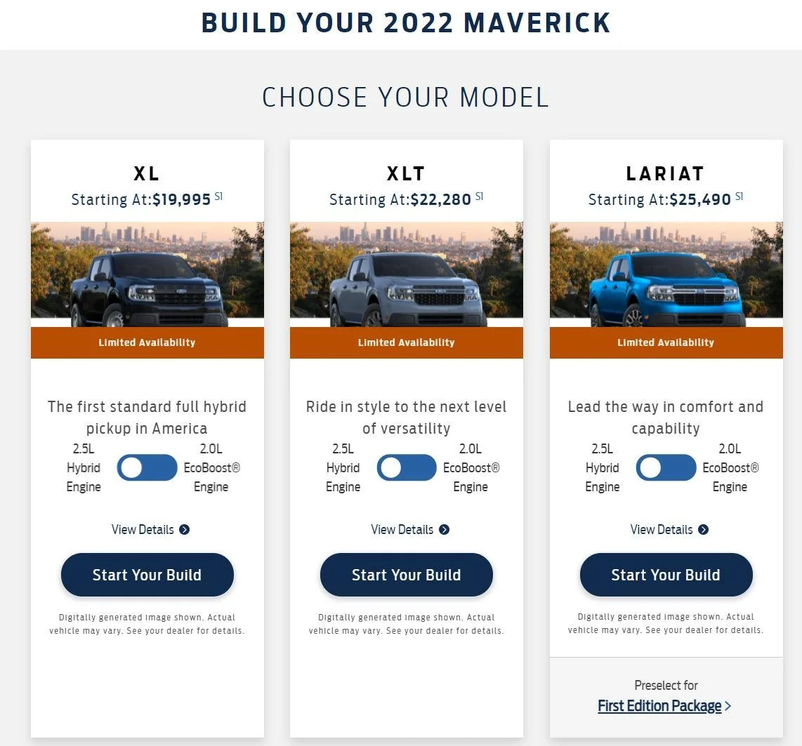 Ford Maverick Website now showing "Limited Availability" for all Maverick trims All Trims