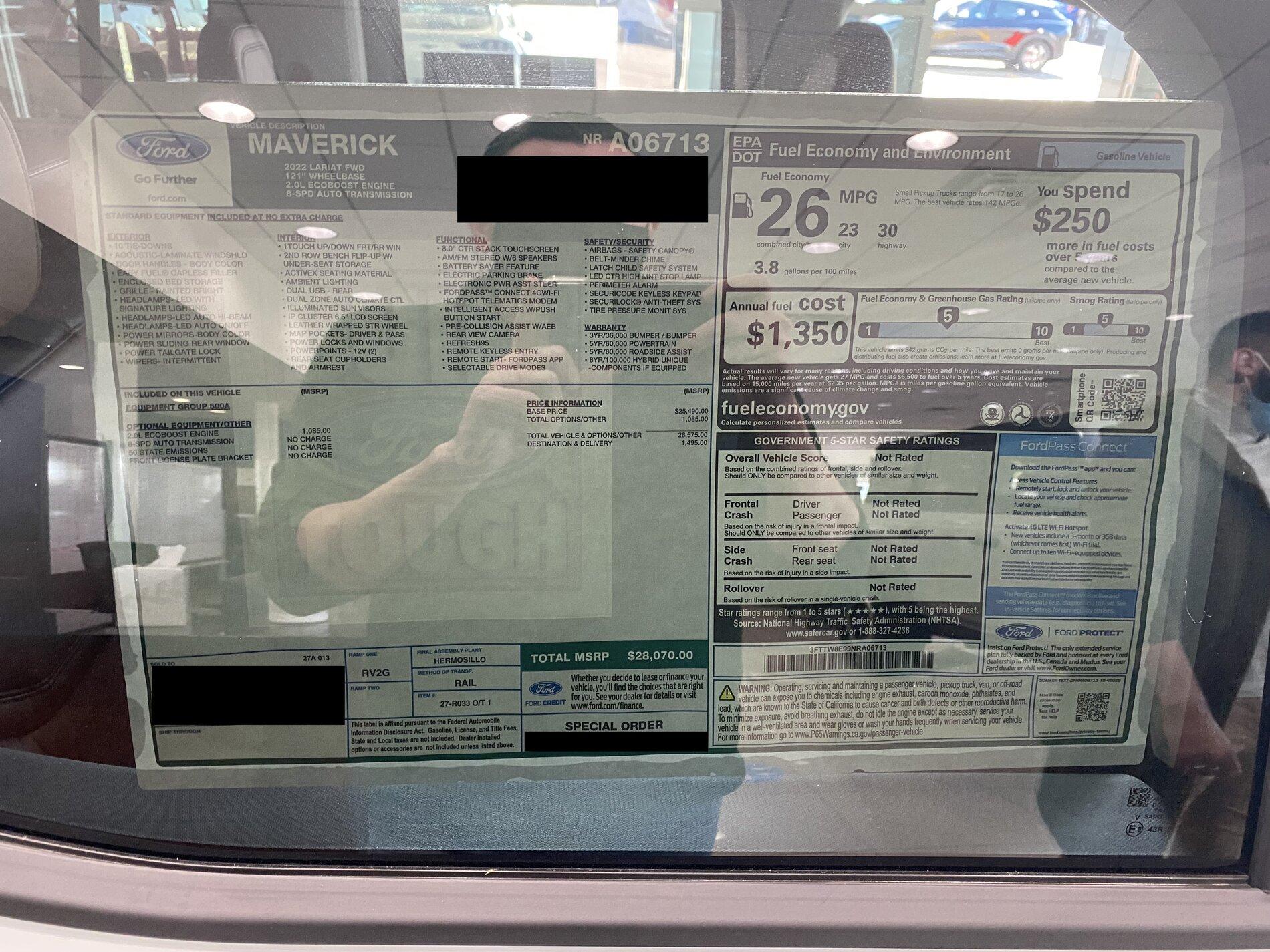 Ford Maverick Hybrid Reservations Stopping Early November. Maverick Window Sticker