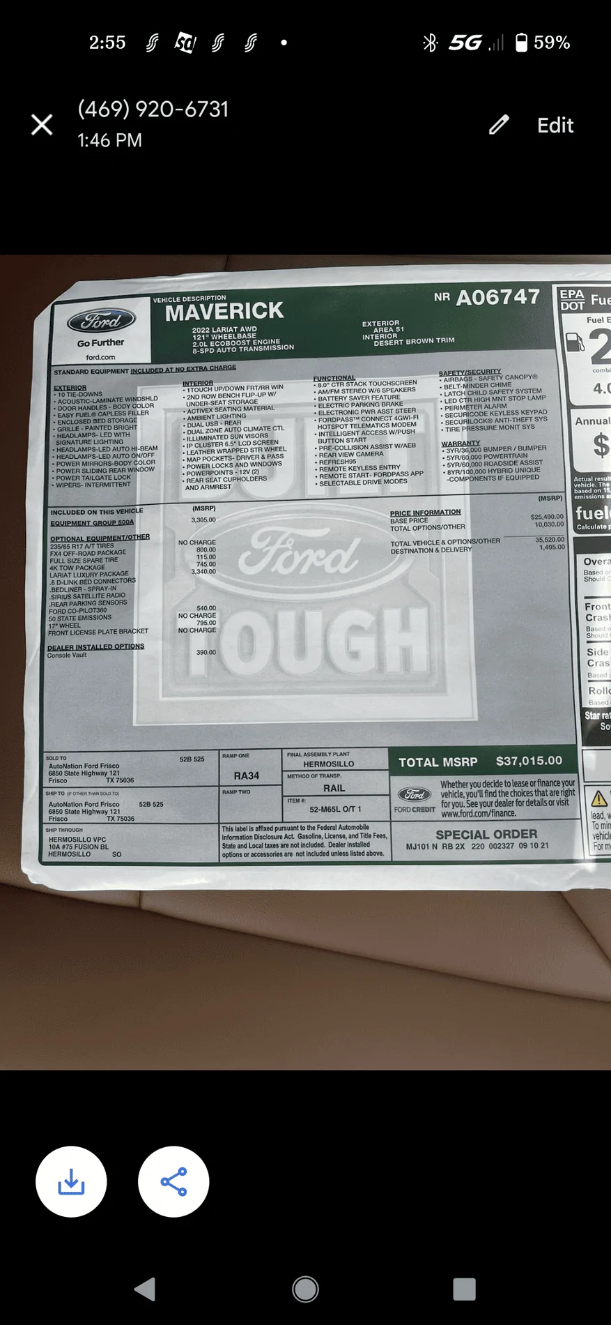 Ford Maverick Saw AutoNation Frisco with lariat Screenshot_20211021-145526