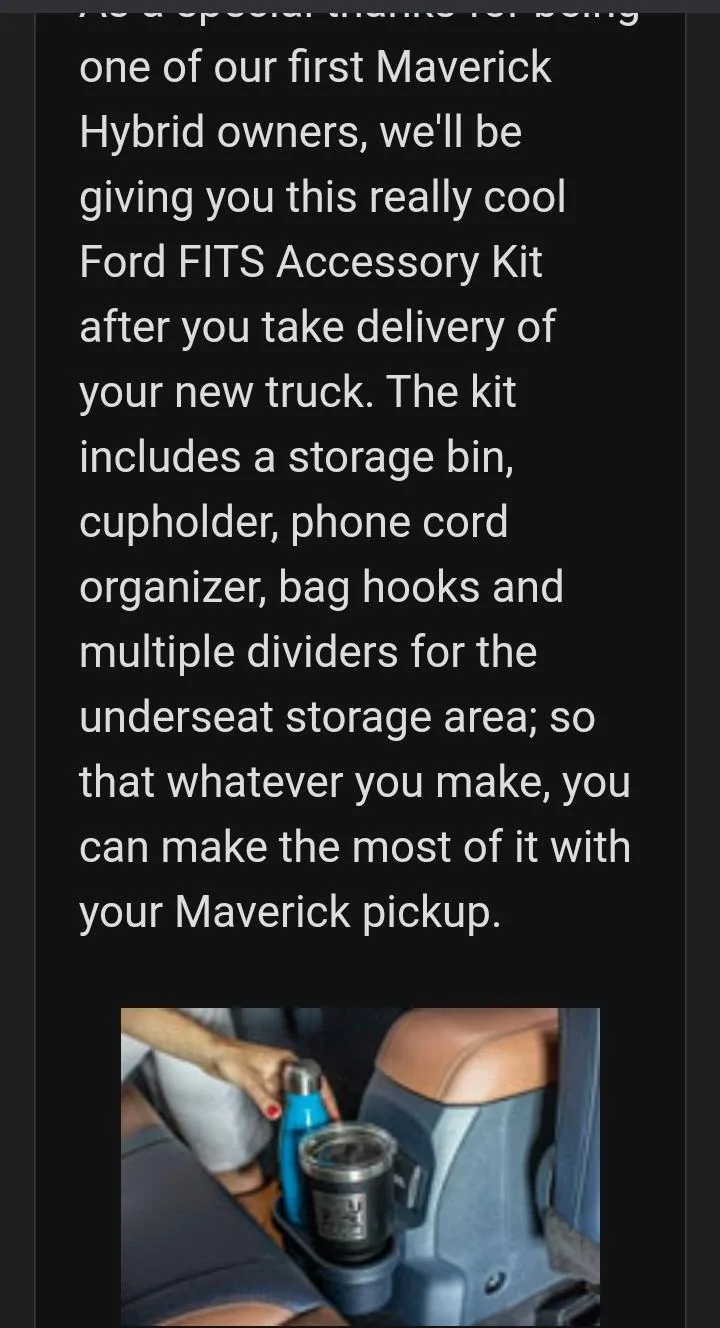 Ford Maverick Ford Letter to Hybrid Order Holders -- nearly sold out for 2022 + free FITS Accessory Kit Screenshot_20211021-162034_Gmail