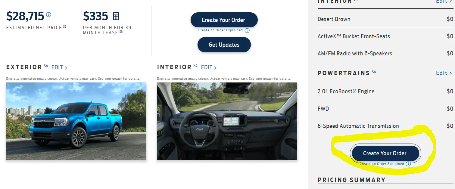 Ford Maverick Maverick Lead to Order Program: have dealer verify you to expedite your retail order reserv