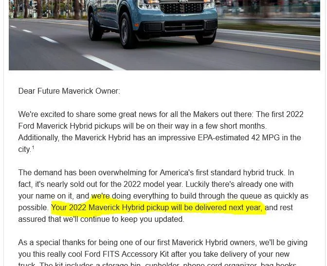 Ford Maverick 📣10/21 Scheduling Email Received Group [Emails Arriving!] Next year
