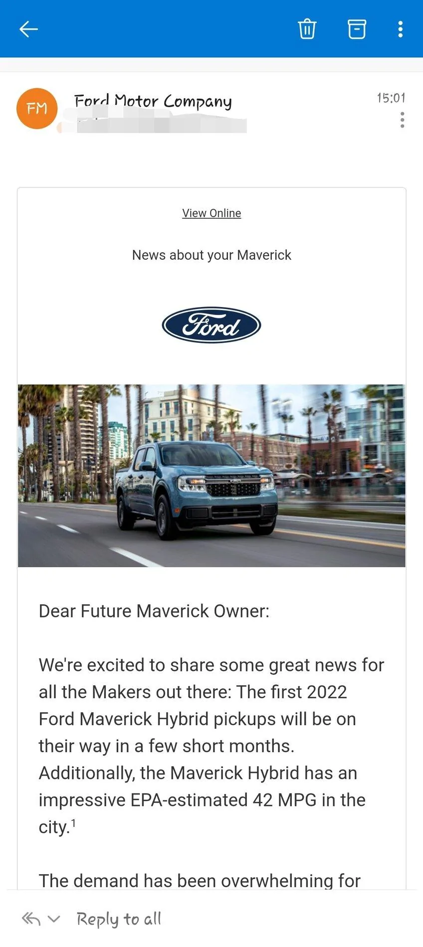 Ford Maverick Ford Letter to Hybrid Order Holders -- nearly sold out for 2022 + free FITS Accessory Kit Screenshot_20211021-183448_Outlook